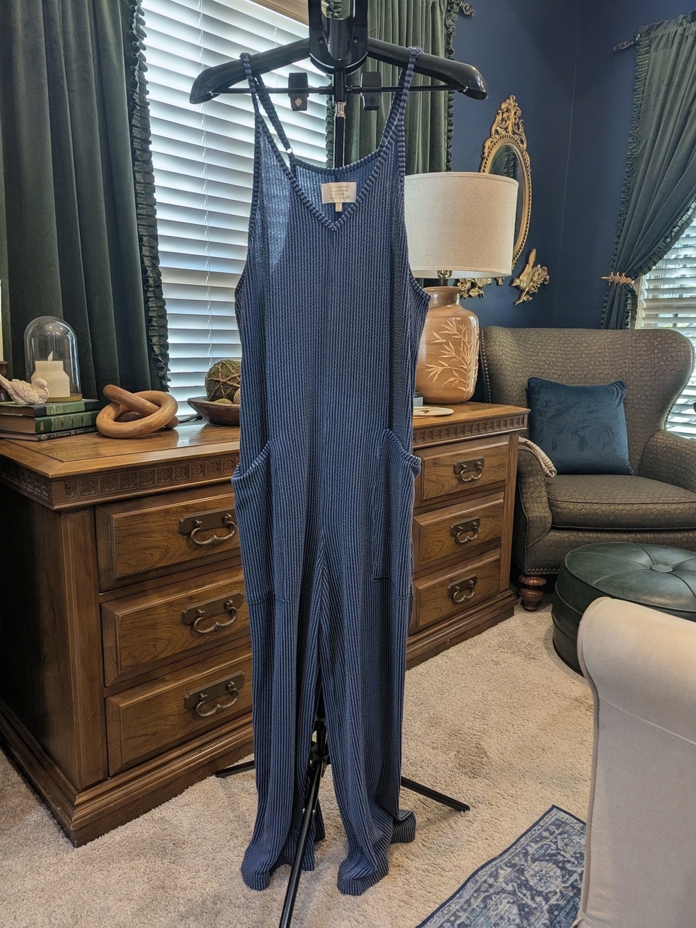 Simply Southern Navy Ribbed Tank Jumpsuit with Pockets
